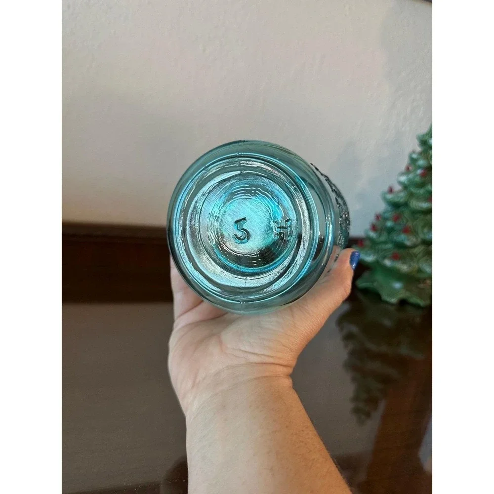Antique Ball Perfect Mason Blue Quart Jar 1910-1923 Aqua Glass Mold 5